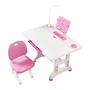 syga kids height adjustable desk and chair set study table writing desk with eye protection lamp 70cm  princess pink flagship matte