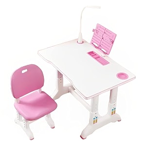 syga kids height adjustable desk and chair set study table writing desk with eye protection lamp 80cm  princess pink deluxe