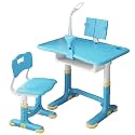 SYGA Polypropylene Kids Height Adjustable Desk And Chair Set Study Table Writing Desk With Eye Protection Lamp Bookshelf (70Cm Blue Deskset With Corrector),Matte