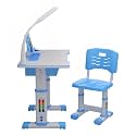 SYGA ABS Kids Height Adjustable Desk and Chair Set Study Table Writing Desk with Eye Protection Lamp Bookshelf (70CM Upgraded Blue)