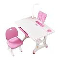 SYGA Kids Height Adjustable Desk And Chair Set Study Table Writing Desk With Eye Protection Lamp (70Cm / Princess Pink Flagship, Matte)