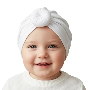syga baby cap nylon cotton stretchable turban hat comfortable for unisex baby 0-4 years white