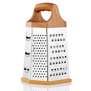 6-sided stainless steel multipurpose grater and slicer wood finish for cut vegetables gingercucumbers carrots potatoes