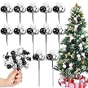 Syhood 12 Sets 7.9 Inch Christmas Ball Picks and Sprays, Silver Black White
