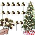 Syhood 12 Sets 7.9 Inch Christmas Ball Picks and Sprays, Green Brown Beige