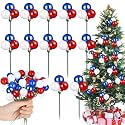 Syhood 12 Sets 7.9 Inch Red White Blue Veterans Day Ball Picks and Sprays