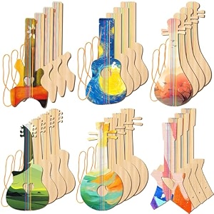 syhood 24 pcs diy wood guitar cutouts for kids 12 x 65 inches wood guitars cutouts for boy girls bamboo musical instrument for painting suitable for crafts class birthday theme partyclassic