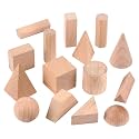 Syhood 30 Pcs 3D Shapes Geometric Solids Wooden Shapes Large Size Burlywood