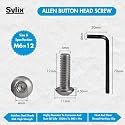 SYLIX M6 x 12mm Allen Button Head Screws, Stainless Steel, Bright Finish | Set of Bolt with Nut &amp; Washer for Home, Industrial, Plumbing (10 pcs)