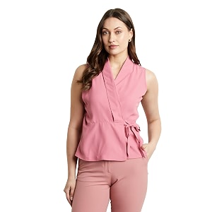 Symbol Premium Women Solid Sleeveless Wrap Top