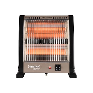 symphony solaris quartz 800w room heater for home with isi certified 2 quartz heating tubes and energy efficient heating  grey amp black