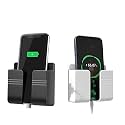 Wall Mounted Mobile Holder Storage Case for Remote Storage Organizer, Wall Mounted Mobile Stand/Multi Purpose Stand with Hole for Phone Charging (Black & White) (Pack of 2)