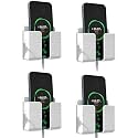Wall Mounted Mobile Holder Storage Case for Remote Storage Organizer, Wall Mounted Mobile Stand/Multi Purpose Stand with Hole for Phone Charging (White) (Pack of 4)