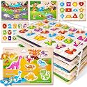 SYNARRY Wooden Puzzles for Toddlers 1-3, 6XSET Puzzles for Toddlers 2-4 with Rack, Learning Alphabet Number Animal Dinosaur Vehicle for Kids, Education Toys for 2 3 Years Boys Girls