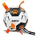 Synco Dog Football Graphic Orange with Orange Holding Loops, Durable Rubber Dog Ball Toy for Tug, Fetch & Training, Interactive Pet Play Ball for Small & Medium Dogs, Size 3