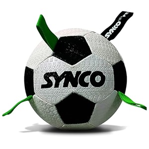 synco dog football with holding loops durable rubber dog ball toy for tug fetch amp training interactive pet play ball for small amp medium dogs size- 3 white amp black