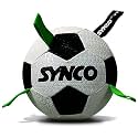 Synco Dog Football with Holding Loops, Durable Rubber Dog Ball Toy for Tug, Fetch &amp; Training, Interactive Pet Play Ball for Small &amp; Medium Dogs, Size- 3 (White &amp; Black)