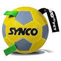 Synco Dog Football Yellow with Green Holding Loops, Durable Rubber Dog Ball Toy for Tug, Fetch & Training, Interactive Pet Play Ball for Small & Medium Dogs, Size 3