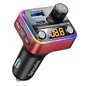 Syncwire Bluetooth 5.4 FM Transmitter Car Adapter 42W [Light Switch] [Stronger Dual Mics] [HiFi Deep Bass] [Fast Charging] Wireless FM Radio Music Adapter Hands-Free Calling Support USB Drive, Red