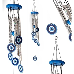 evil eye wooden 5 pipes positive energy feng shui wind chimes for home decoration 29inch 5 pipe evil eye
