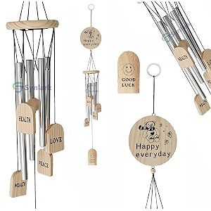 good luck wooden positive energy wind chimes 4 pipe for home office balcony with great sound 34inch 4 pipe good luck