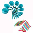 Measuring Cups and Spoon Set with Ring Holder, 12 Piece Set Plastic Bag Sealing Clips | Food Snack Pouch Clip Sealer | 3 Different Size
