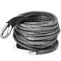 Synthetic Winch Rope 3/8'' x 50ft 13, 348 Lbs Synthetic Winch Line Cable Rope with Protective Sleeve for Off Road Vehicle 4WD SUV Truck ATV UTV SUV(Gray)