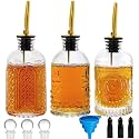 Syrup Dispenser Bottles Set of 3, Simple Syrup Bottle for Coffee Bar Accessories,7 oz Glass Coffee Syrup Containers for Maple Honey Syrup Oil, with Metal Pour Spouts, Stoppers,Condiments Dispenser