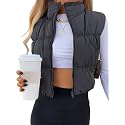 Women's Crop Puffer Vest Zip Up Sleeveless Outerwear Padded Coat