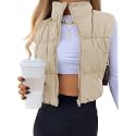 Women's Crop Puffer Vest Zip Up Sleeveless Outerwear Padded Coat
