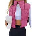 Women's Crop Puffer Vest Zip Up Sleeveless Outerwear Padded Coat