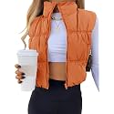 Women's Crop Puffer Vest Zip Up Sleeveless Outerwear Padded Coat