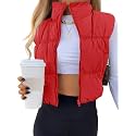 Women's Crop Puffer Vest Zip Up Sleeveless Outerwear Padded Coat