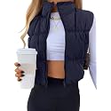 Women's Crop Puffer Vest Zip Up Sleeveless Outerwear Padded Coat