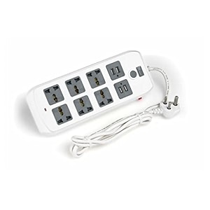 syska quadra pro universal power strip with 2meter long white grey ebu-6004