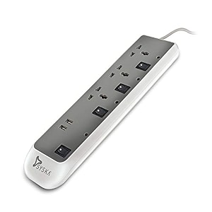 syska ssk-ebu-0302 abs 3 way power strip white and grey