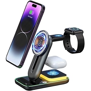 systene 23w compatible for mag-safe 3 in 1 wireless charger compatible for iphone 16 to 12 series amp s23s24 ultra magnetic fast charging wireless magnet charging stationdock for ios amp androidblack