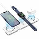SYSTENE 3 in 1 Foldable Wireless Charger, Fast Charging Station Travel Dock Adapter &amp; Light Compatible for iPhone 16/15/14/13/12/11/X/XS, for iWatch 10/9/8/7/Ultra2/Ultra/for AirPods 4/3/2/Pro-White