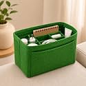 Women Felt Purse Organizer Insert for Ladies Handbag, Tote, Hobo Bag Storage &amp; Purse Divider, Multiple Storage Compartment - Green(13.4x6.7x7.1) inch (X-Large)