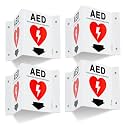 T&amp;R AED Sign, Automated External Defibrillator with Down Arrow - 4 Pack - 8 x 6 Inches Acrylic, 4 pre-drilled holes, Includes Matching Screws, Use for Office/Business