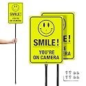 T&R Large Smile You're On Camera Signs Video Surveillance Sign with 54" Stake - 2 Pack - 14"x10" .040 Rust Free Aluminum, Reflective, Waterproof and Fade Resistant, 2 pre-drilled holes, Includes Matching S