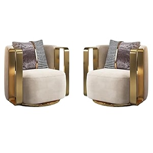 tampt co swivel luxury revolving swivel chair with pure ss armrest with pillow single seater sofa chair accent chair premium fabric living room lounge bedroom 3 beige set of 2 chairs