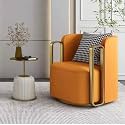 T&amp;T Co. Swivel Luxury Revolving Swivel Chair with Pure SS Armrest with Pillow Single Seater Sofa Chair Accent Chair Premium Fabric Living Room Lounge Bedroom. (7) Orange, 1 Chair