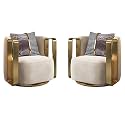 T&amp;T Co. Swivel Luxury Revolving Swivel Chair with Pure SS Armrest with Pillow Single Seater Sofa Chair Accent Chair Premium Fabric Living Room Lounge Bedroom. (3) Beige, Set of 2 Chairs