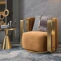 T&amp;T Co. Swivel Luxury Revolving Swivel Chair with Pure SS Armrest with Pillow Single Seater Sofa Chair Accent Chair Premium Fabric Living Room Lounge Bedroom. (5) Brown, 1 Chair