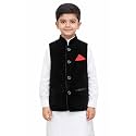 T+D Ethinic Wear Velvet Western Style Sleeveless Half Blazer Fancy Coat Jacket For Kids Boys