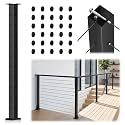 T-drilled Corner Cable Railing Post 36" (Post 35"x2"x2"), Three Sides Fixed Top Mount Corner Post with Cable Grommets, Stainless Steel 304 Handrail Post, Black Finish Flat Top Deck Corner Post