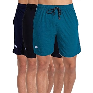 t t cotton blend shorts for men  regular fit  elasticated amp zipper  2 sided pockets amp 1 back pocket  solid  above knee length bermuda short  ideal for casual outings