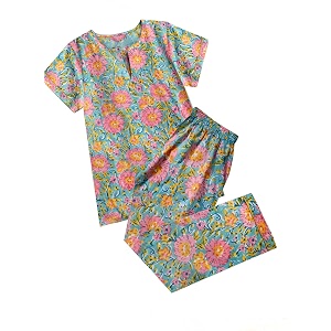 atun all things uber nice womens handblock printed cotton pajama set  short sleeve night dress