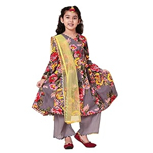 atun all things uber nice girl39s polyester floral printed anarkali kurti palazzo with dupatta  traditional ethnic wear clothing set for festival and special occasions